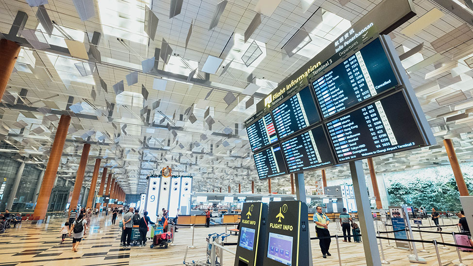 airport with flight board