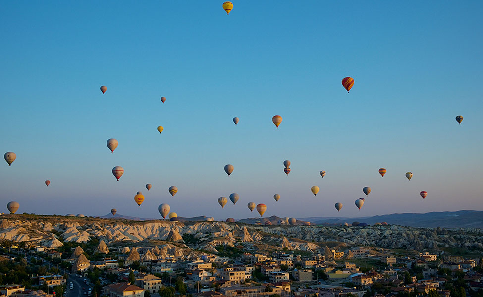 Hot air balloons flying