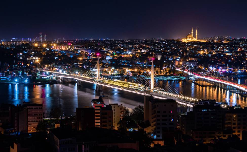 Aerial night view of Istanbul