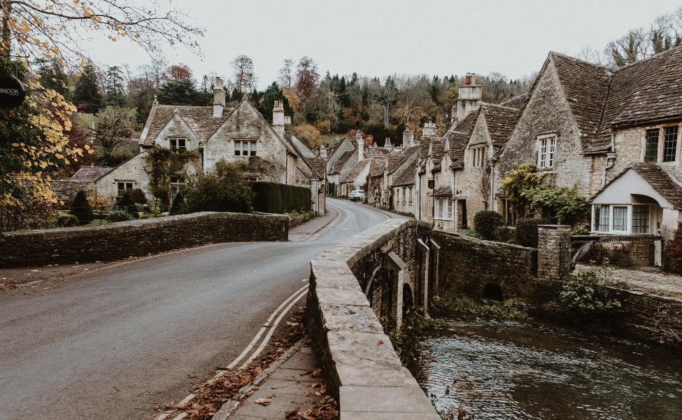 Bridge and stone houses in a UK village