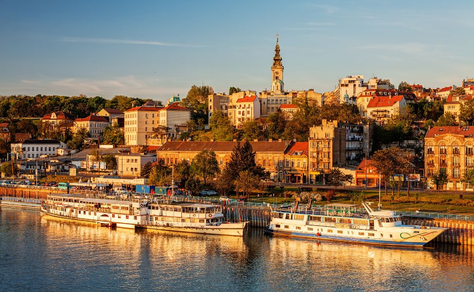 Sava promenada in Belgrade in sunset