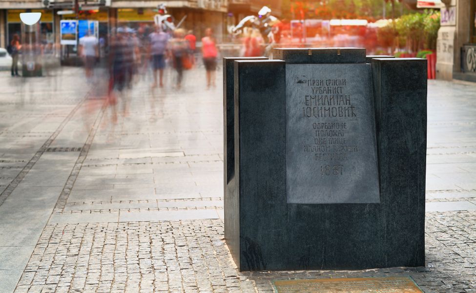 Monument at the beginning of a pedestrian street in Belgrade