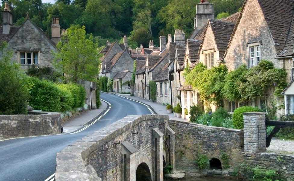 Row of stone houses in a village 