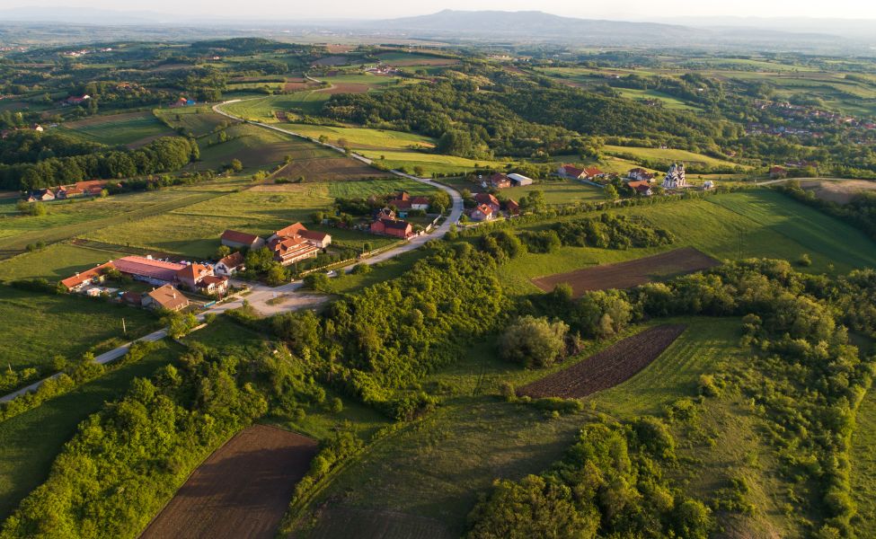 Aerial view of a mountain village 