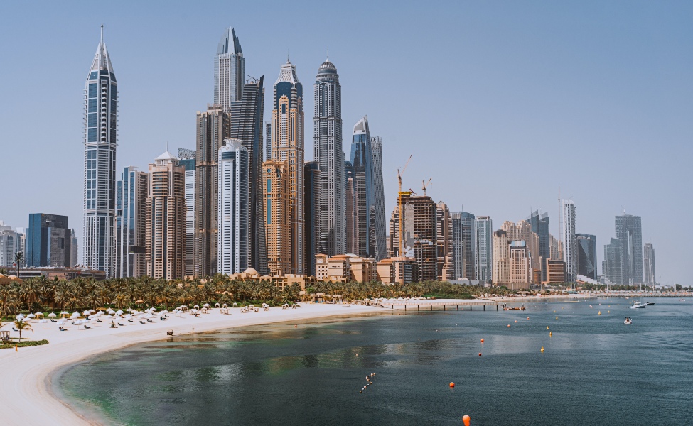 Beach and architecture of Dubai 