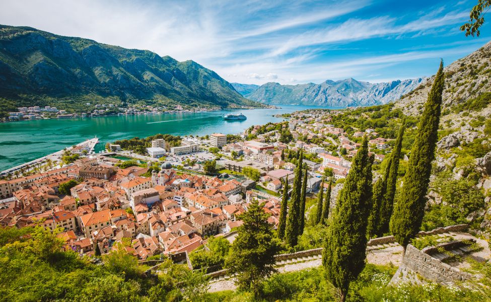 Aerial view of a bay in Kotor, Montenegro 